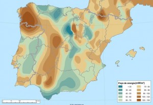 Mapa de flujo de calor en superficie de la península ibérica. / UVa-www.lacasig.com